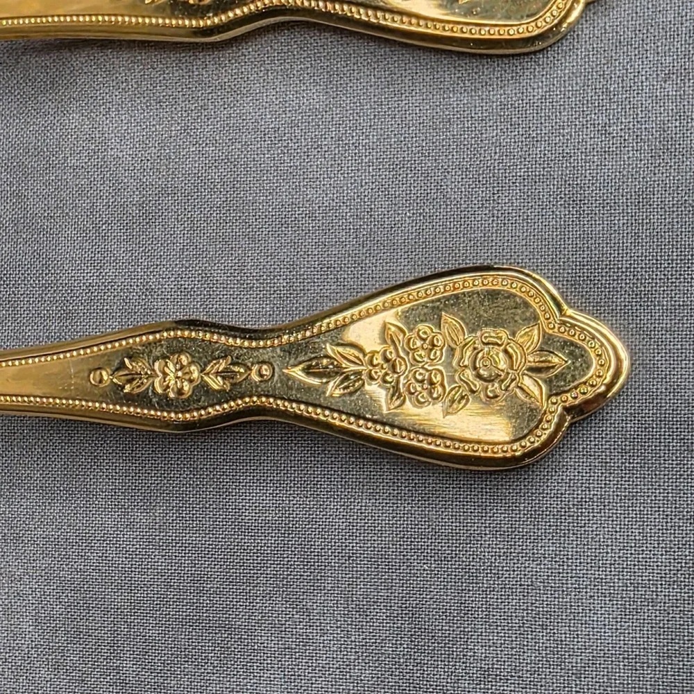 Home Concepts Gold Electroplate Stainless Floral Beaded Serving Spoon Fork Ladle